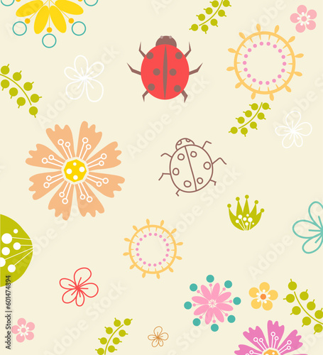 red lady bug animal jungle floral fauna nature story book cover abstract background pattern element wallpaper vector