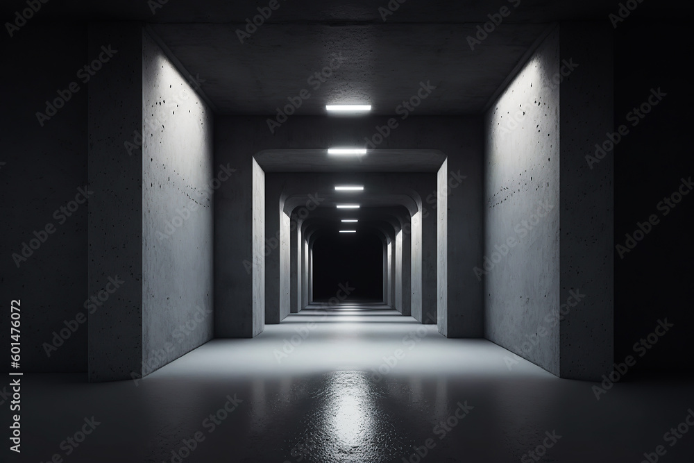 Ai generated illustration of corridor room space concrete hall