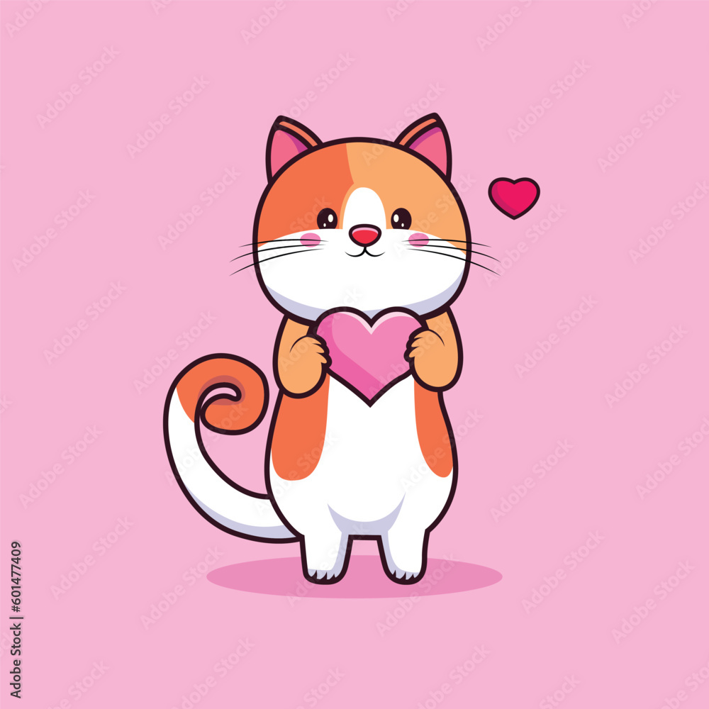 Cute Cat Love Cartoon Vector Icon Illustration - Love - Sticker