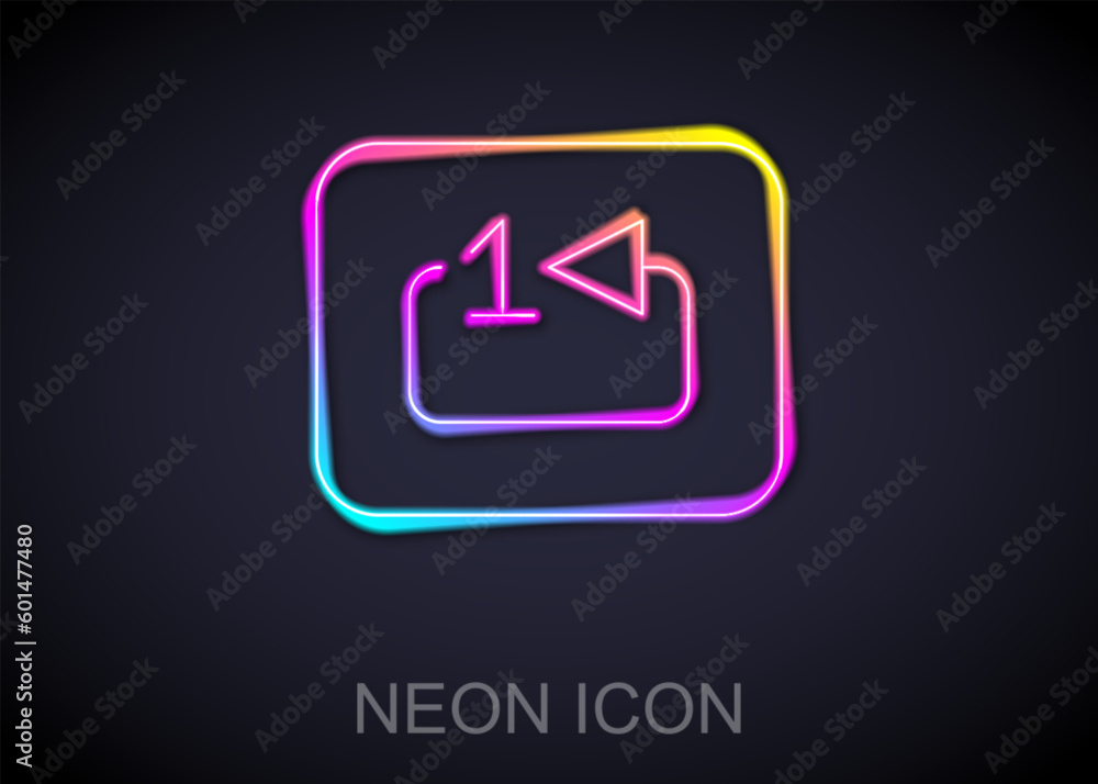 Glowing neon line Repeat track music player icon isolated on black background. The sign is a round curved arrow and the number one. Vector Glowing neon line Repeat track music player icon isolated on black background. The sign is a round curved arrow and the number one. Vector