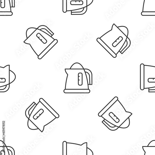Grey line Electric kettle icon isolated seamless pattern on white background. Teapot icon. Vector