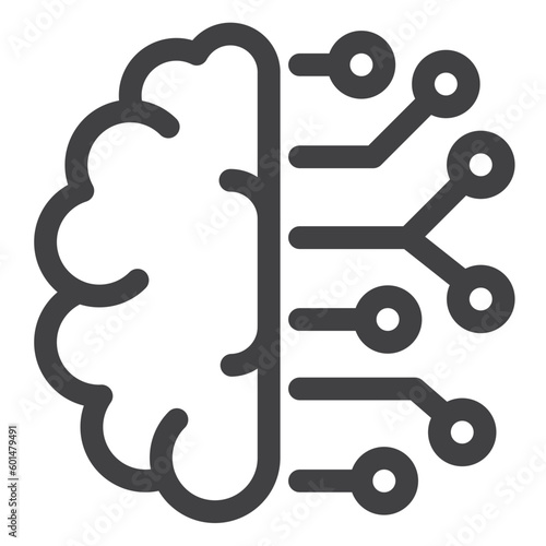 neural network, human brain, simple thin line icon