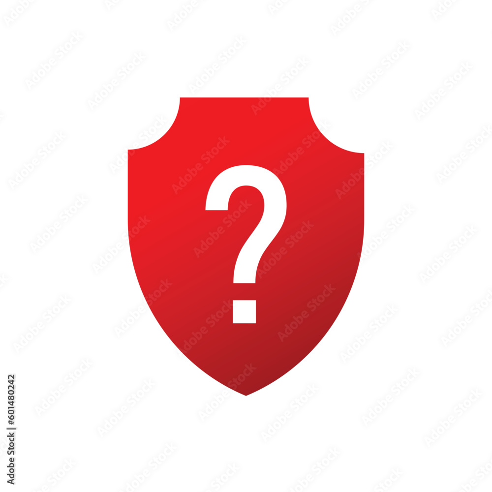 Shield question mark icon. Red protection faq Shield question mark icon. Red protection faq