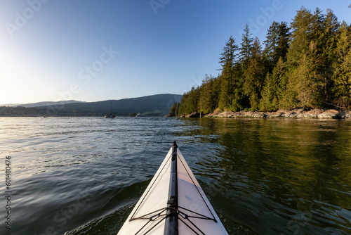 Kayaking in Indian Arm near Belcarra, Vancouver, BC, Canada. Sunny Sunset. Adventure Travel Concept © edb3_16