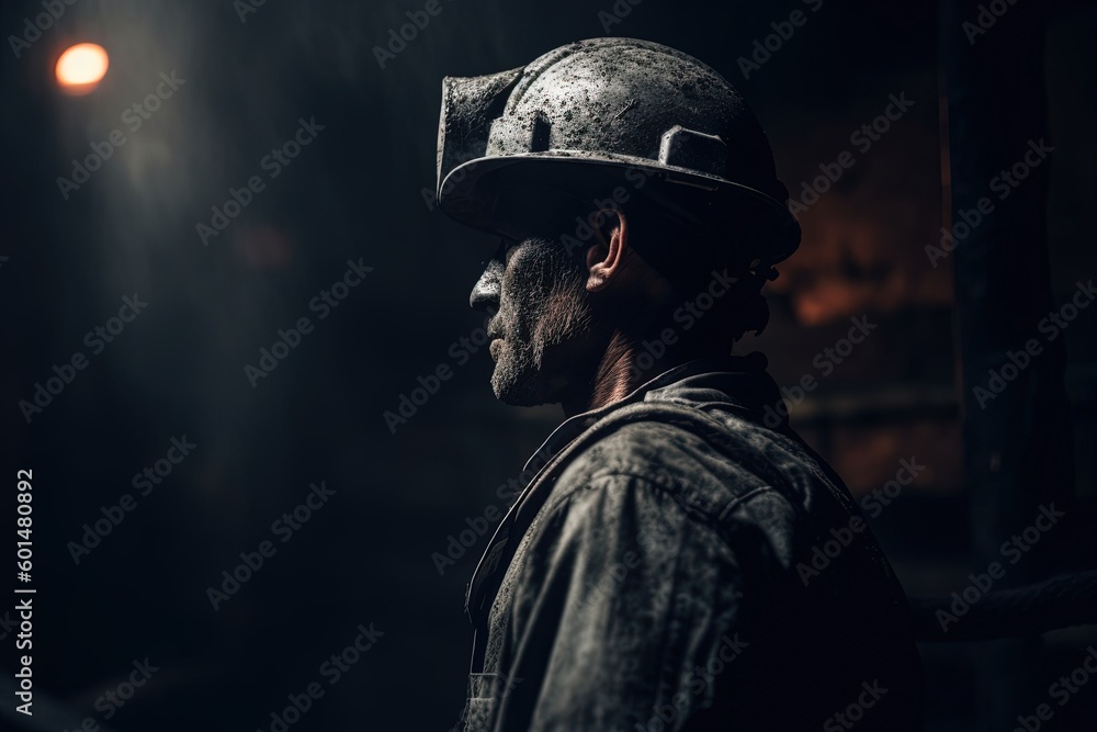 Portrait of coal miner. Work in a coal mine. Generative AI Portrait of coal miner. Work in a coal mine. Generative AI