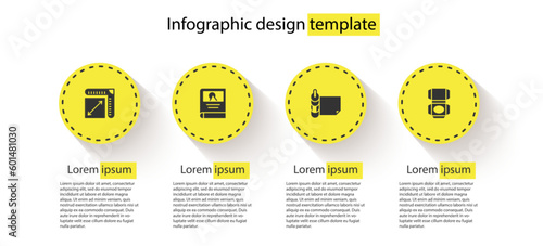 Set Paper size, Photo album gallery, Roll of paper and Carton cardboard box. Business infographic template. Vector