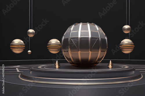 3d render of an sphere balls on stage. Generative AI