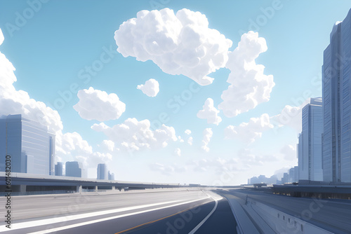 Landscape of road and clouds sky. Generative AI
