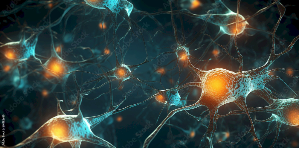 Human neural connections. The brain from within. Neurons with lights ...