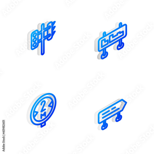 Set Isometric line Road traffic sign, Traffic light, and icon. Vector © vector_v