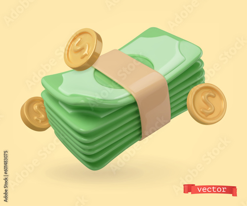 Money 3d render vector icon