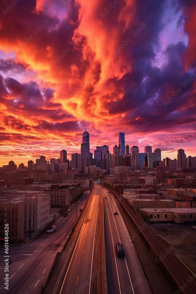 Colorful mesmerizing urban sunset. Generative AI Colorful mesmerizing urban sunset. Generative AI
