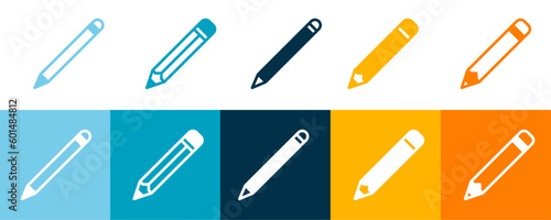 Colorful Pencil Icons for Art and Design. Pencil Icon Set: Creative Design Tools. Pencils for Creativity. Vector Editable Icons. Simple Pencil Icon.