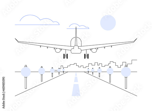 Landing airplane abstract concept vector illustration.