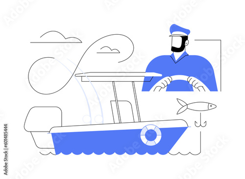 Compact fishing boat abstract concept vector illustration.