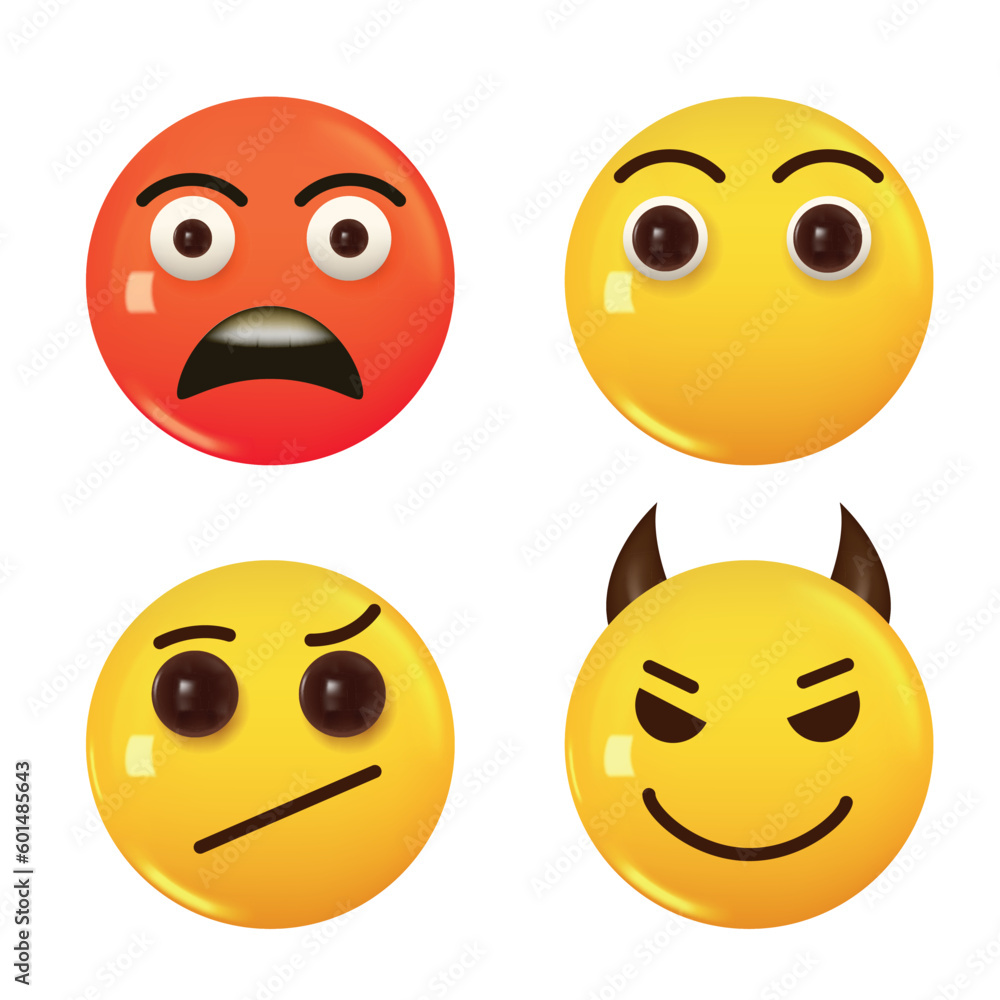 Set of 3d icon yellow color smile emoji. Vector Set of 3d icon yellow color smile emoji. Vector
