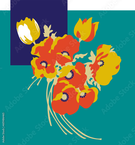 OLGA (1979) “flower power” decorative floral bouquet N°2 • Late 1970’s fashion style, hand-drawn vector illustration.