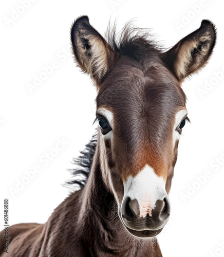 Close-up of a brown foal's face. Isolated on a transparent background. KI. © Honey Bear