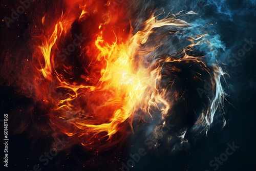 Generative AI illustration of whirlwind fire and water contrast.