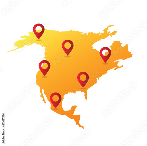 North America map pin location vector illustration