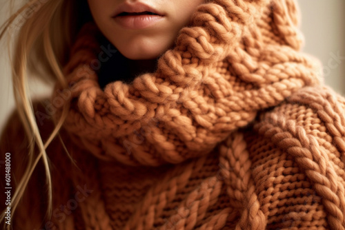 Fashion details orange warm knitting cozy sweater. Autumn winter clothes concept