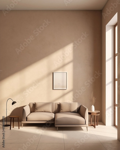 Minimalistic interior in neutral beige shades. Aesthetic apartment design concept