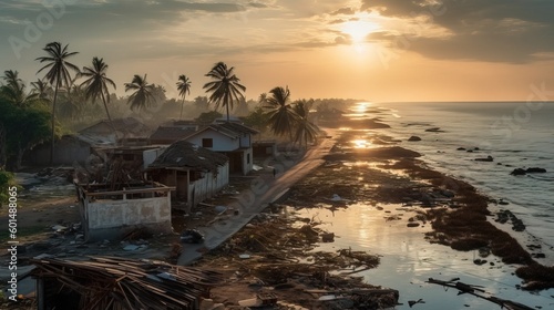 Small Coastal Town Devastated by Powerful Hurricane - Generative AI