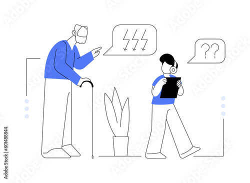 Conflict of generations abstract concept vector illustration.