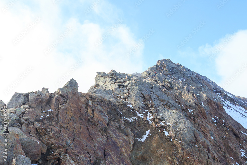 Ridge of rock towards mountain summit Hasenöhrl in the Ortler Alps, South Tyrol, Italy