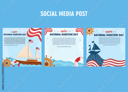 Collection of American National Maritime Day Social Media Poster Templates. Suitable for Social Media Post Ad Design