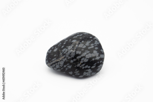 Snowflake Obsidian stone isolated on white background