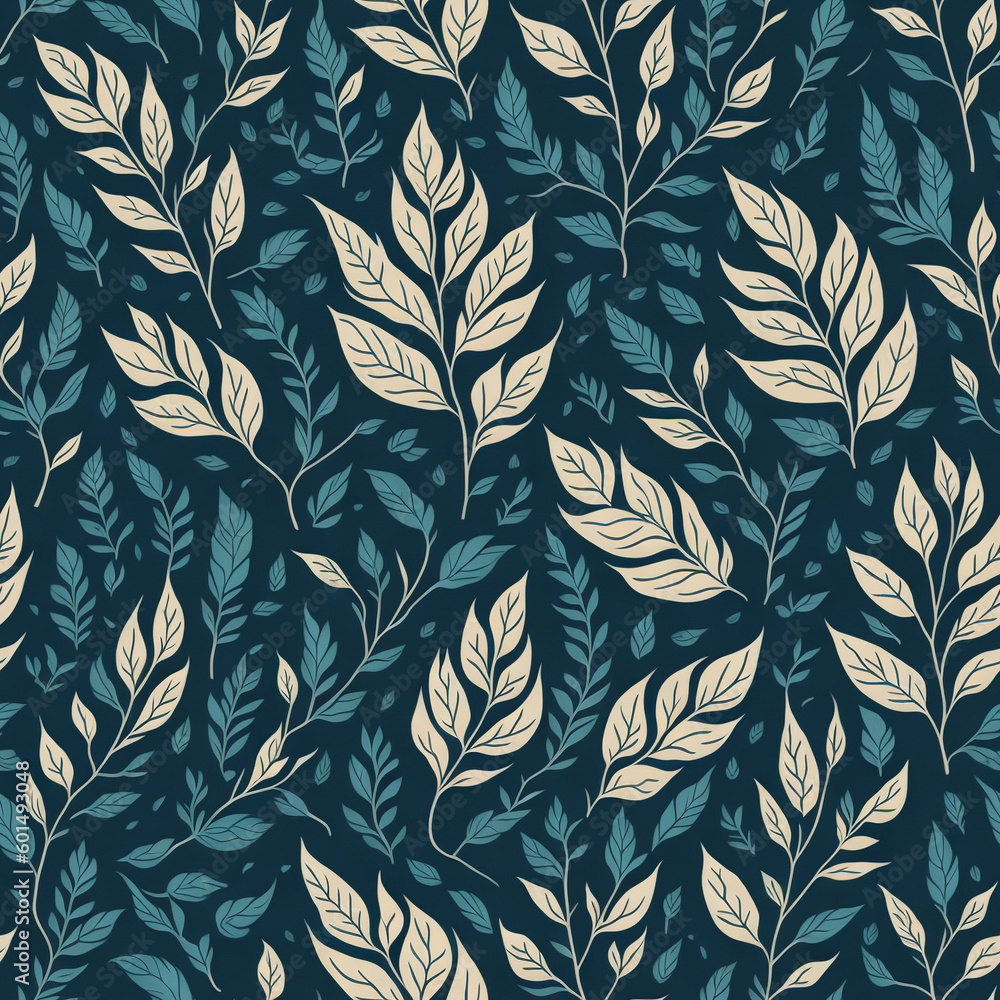 Fototapeta premium Watercolor botanic garden retro vintage plant leaf seamless pattern background image created with generative AI technology