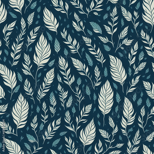Watercolor botanic garden retro vintage plant leaf seamless pattern background image created with generative AI technology