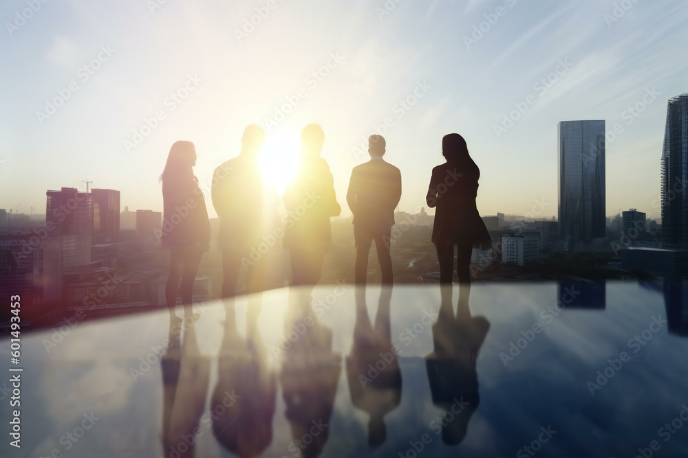 Fototapeta premium Group of business partners looking for the future. Business ambition and vision concept. Generative AI