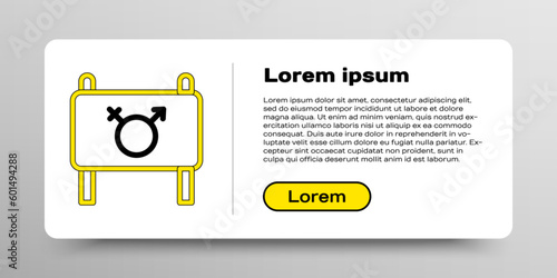 Line Female movement, feminist activist with banner and placards icon isolated on white background. Feminist rights movement, feminism sisterhood. Colorful outline concept. Vector