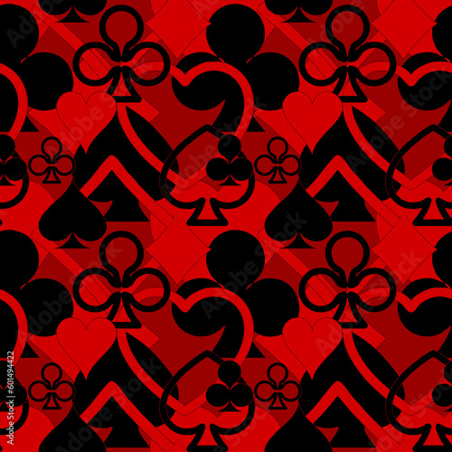 abstract seamless black and red pattern of different card suits, texture, design