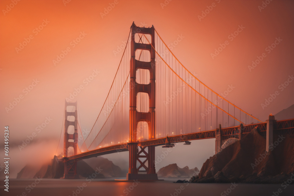 Fog and the Golden Gate Bridge, California. Generative AI Fog and the Golden Gate Bridge, California. Generative AI
