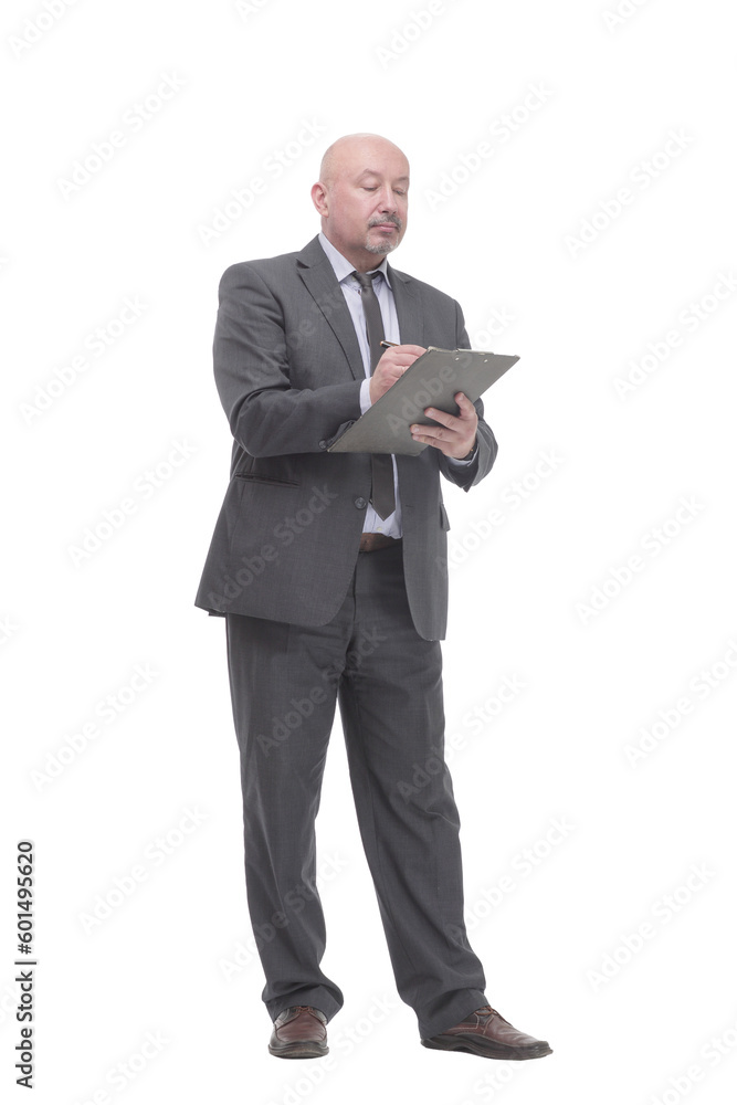 in full growth. business man with clipboard. in full growth. business man with clipboard.