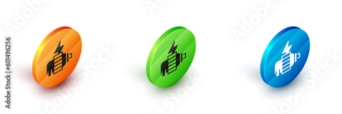 Isometric Electric motor icon isolated on white background. Circle button. Vector