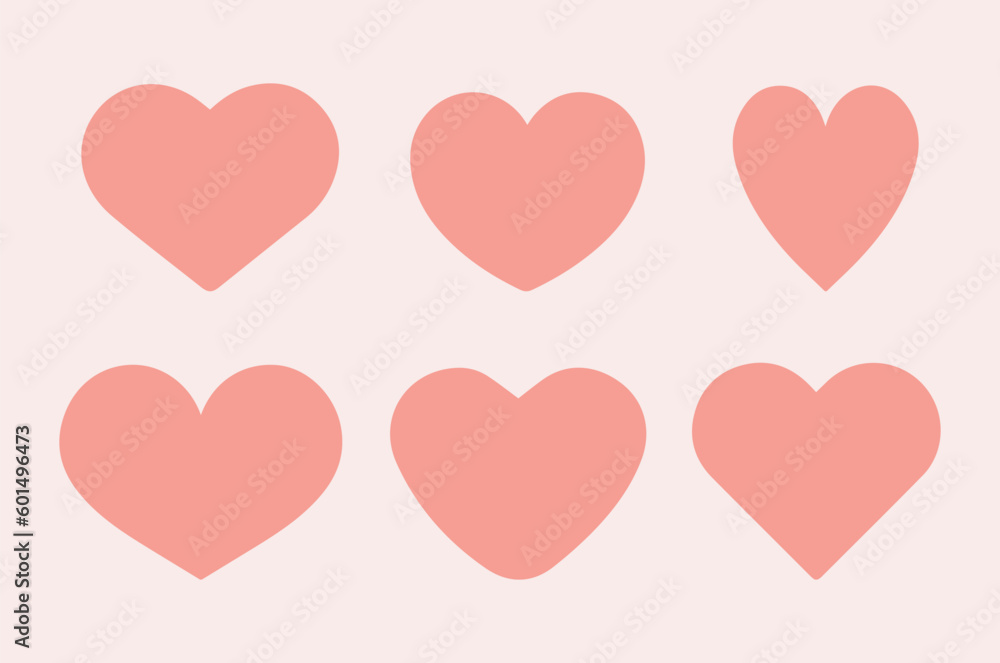 Coral, pink hearts set. Love, romance, passion, feeling icon, symbol. Vector illustration
