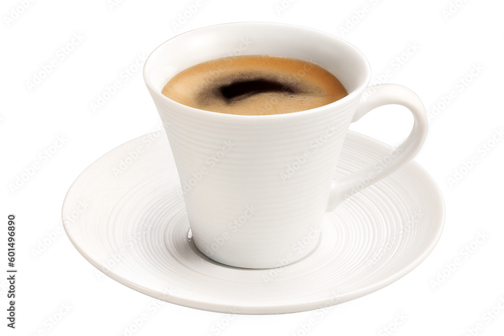 Xícara de porcelana branco com café expresso isolado em fundo transparente - café expresso com espuma Xícara de porcelana branco com café expresso isolado em fundo transparente - café expresso com espuma
