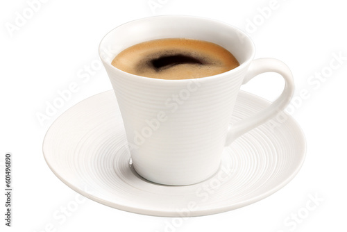 Xícara de porcelana branco com café expresso isolado em fundo transparente - café expresso com espuma photo