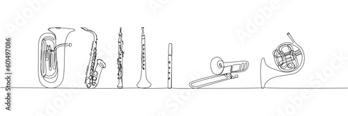 Foto Wind musical instruments set one line art