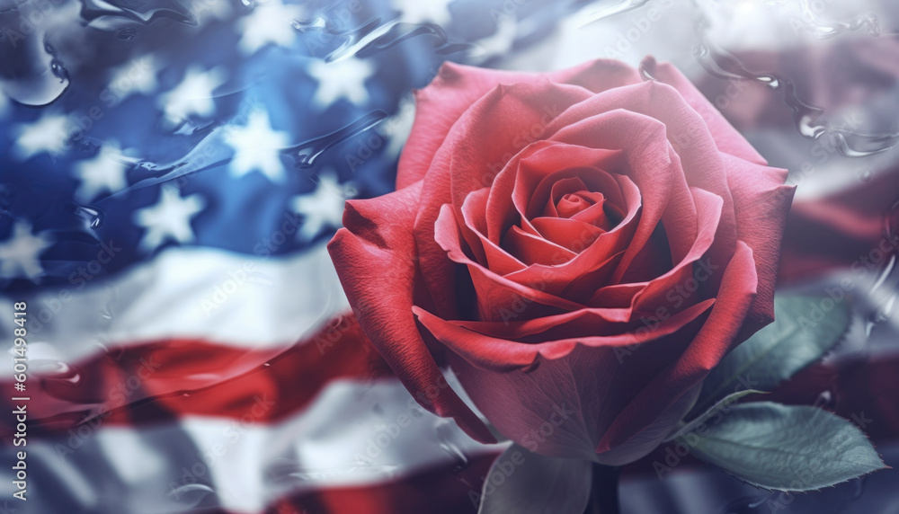 Fototapeta premium USA theme stock photo for use on Memorial day, Veterans day, Independence day and 4th of July. Generative AI illustrations