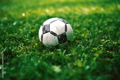 Generative AI.soccer ball on green grass outdoors