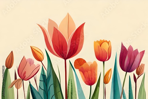tulips on a paper background, generative ai #601499839