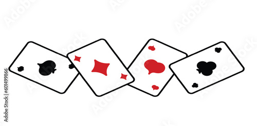 Scattered cards of four suits