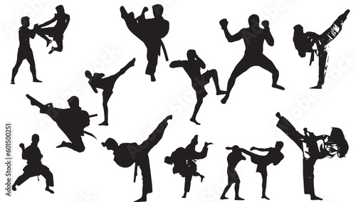 silhouette set, martial arts, jiu jitsu, karate, taekwondo, kung fu, capoeira, fight