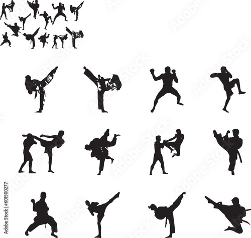 silhouette set  martial arts  jiu jitsu  karate  taekwondo  kung fu  capoeira  fight