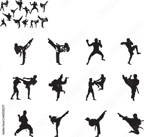 silhouette set, martial arts, jiu jitsu, karate, taekwondo, kung fu, capoeira, fight